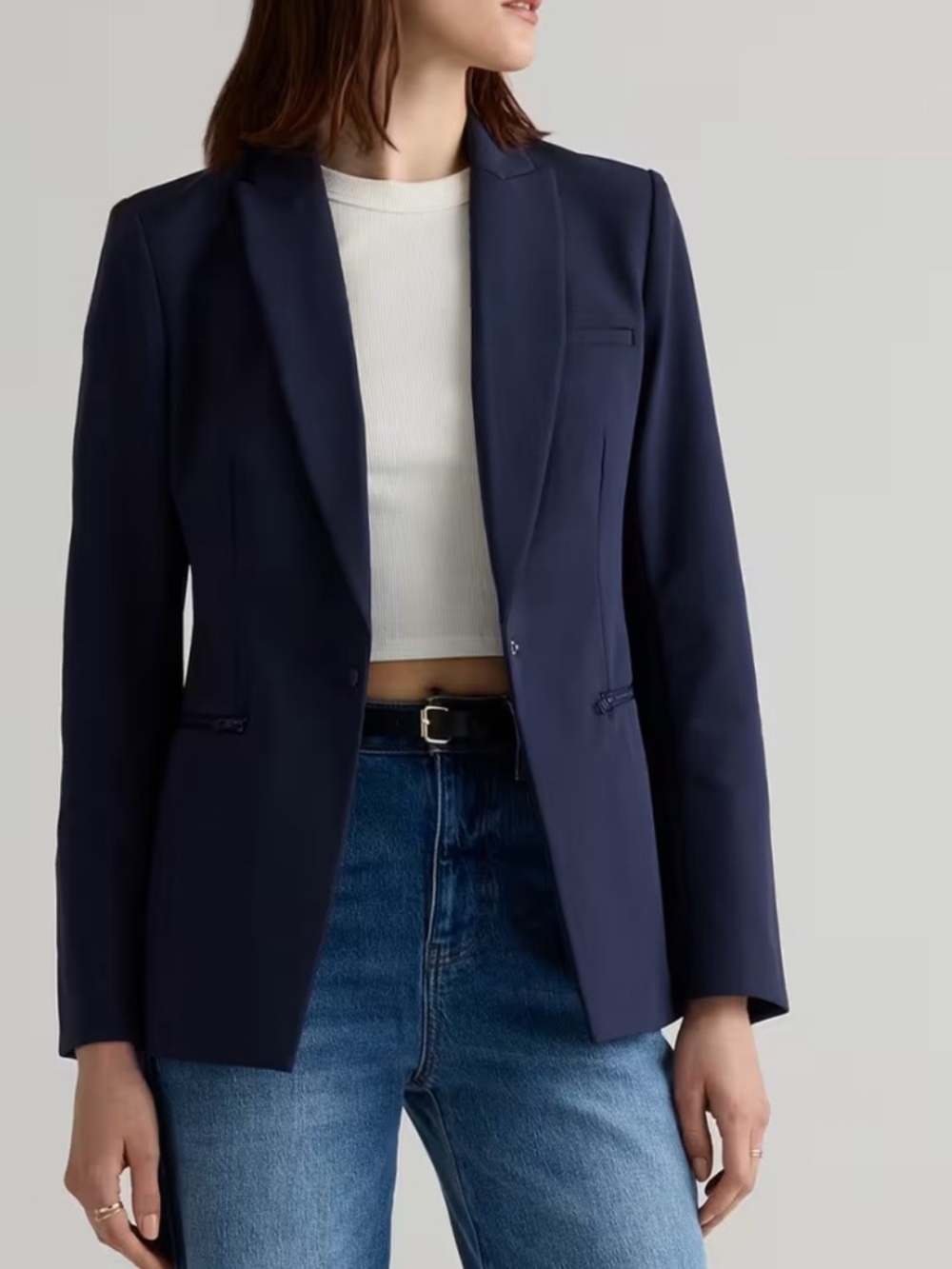 Quince Scuba Single-Breasted Convertible Blazer “Deep Navy” Blue Size S